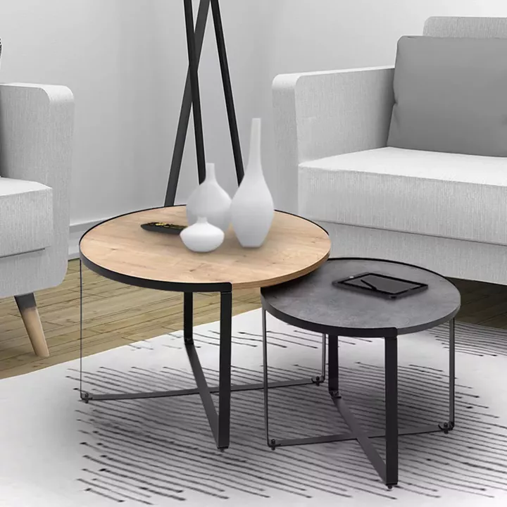 Σετ τραπεζάκια σαλονιού Davis Megapap 2τμχ. χρώμα φυσικό οξιάς/γκρι σκυροδέματος 70x69x46εκ.