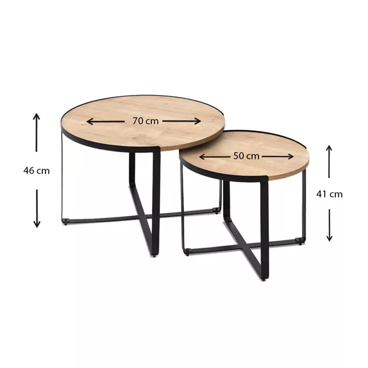 Σετ τραπεζάκια σαλονιού Davis Megapap 2τμχ. χρώμα φυσικό οξιάς 70x69x46εκ.