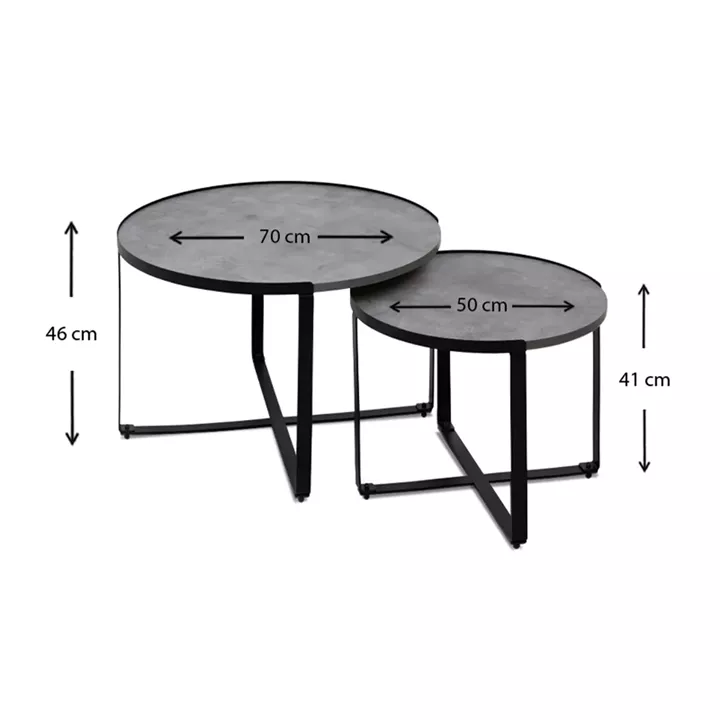 Σετ τραπεζάκια σαλονιού Davis Megapap 2τμχ. χρώμα γκρι σκυροδέματος 70x69x46εκ.