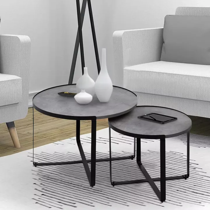 Σετ τραπεζάκια σαλονιού Davis Megapap 2τμχ. χρώμα γκρι σκυροδέματος 70x69x46εκ.