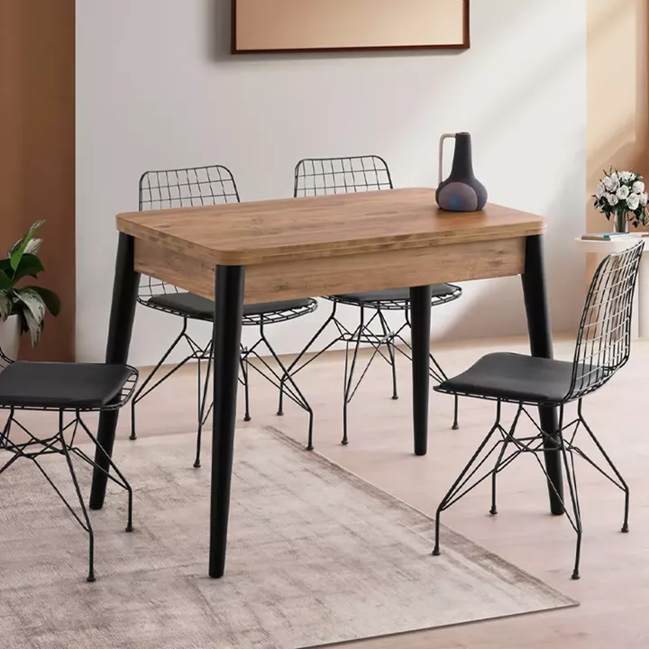 Τραπέζι Dolunay Megapap επεκτεινόμενο χρώμα atlantic pine - μαύρο 100x60(120x100)x79,5εκ.