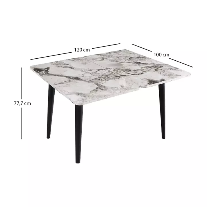 Τραπέζι Dolunay Megapap επεκτεινόμενο χρώμα λευκό εφέ μαρμάρου - μαύρο 100x60(120x100)x79,5εκ.
