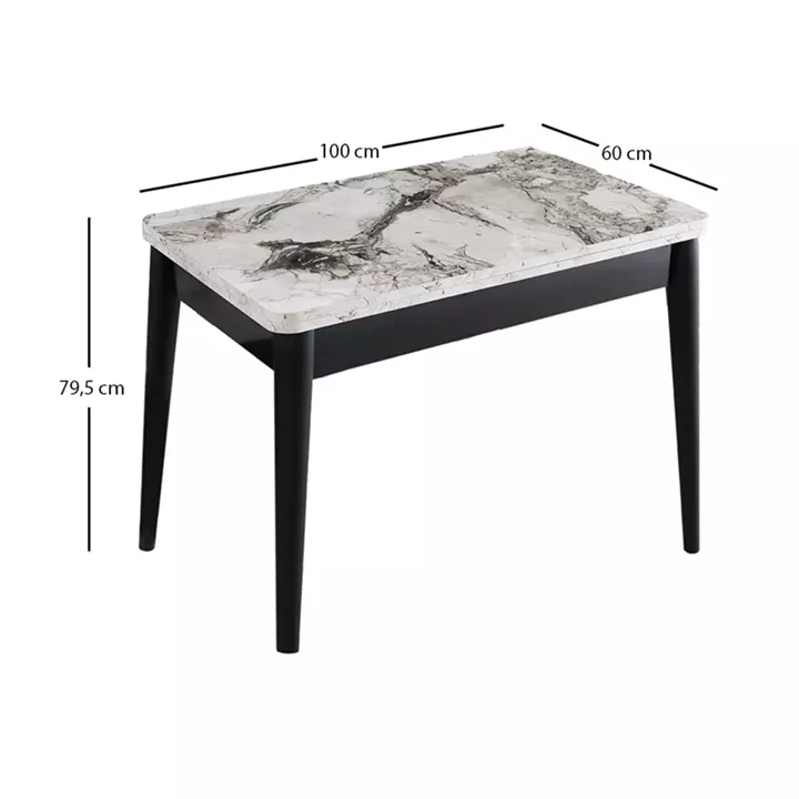 Τραπέζι Dolunay Megapap επεκτεινόμενο χρώμα λευκό εφέ μαρμάρου - μαύρο 100x60(120x100)x79,5εκ.