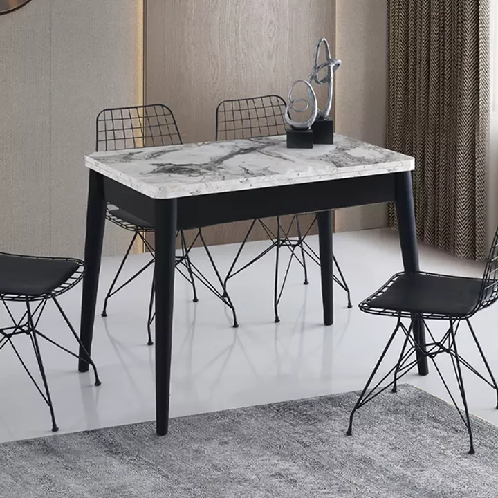 Τραπέζι Dolunay Megapap επεκτεινόμενο χρώμα λευκό εφέ μαρμάρου - μαύρο 100x60(120x100)x79,5εκ.