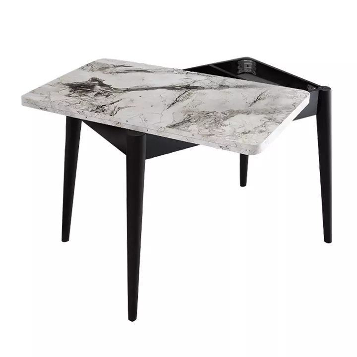 Τραπέζι Dolunay Megapap επεκτεινόμενο χρώμα λευκό εφέ μαρμάρου - μαύρο 100x60(120x100)x79,5εκ.