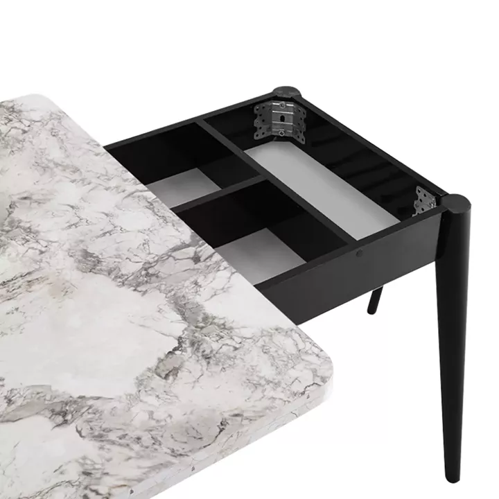 Τραπέζι Dolunay Megapap επεκτεινόμενο χρώμα λευκό εφέ μαρμάρου - μαύρο 100x60(120x100)x79,5εκ.