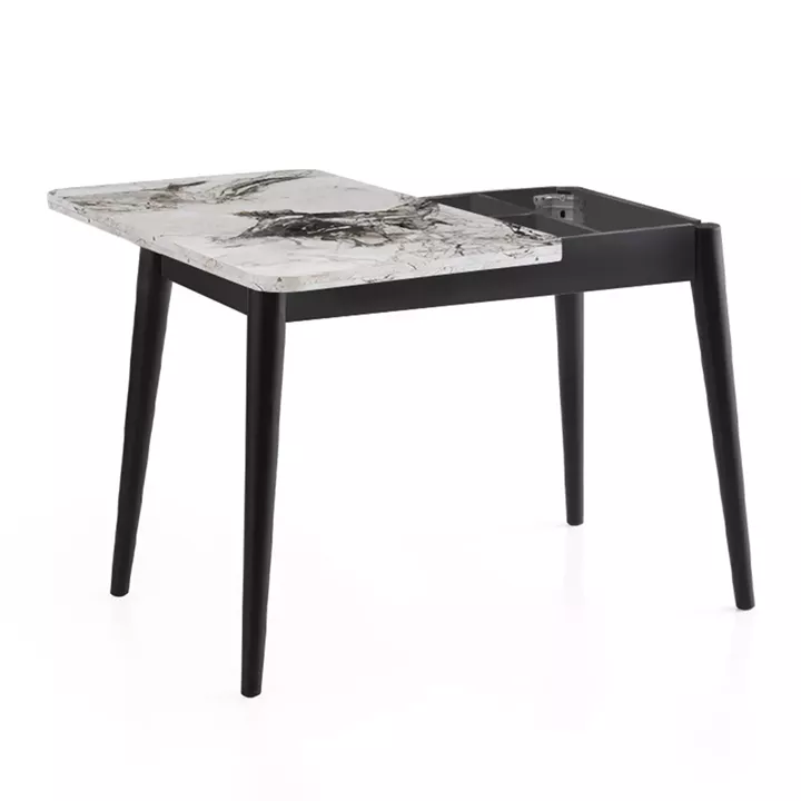 Τραπέζι Dolunay Megapap επεκτεινόμενο χρώμα λευκό εφέ μαρμάρου - μαύρο 100x60(120x100)x79,5εκ.