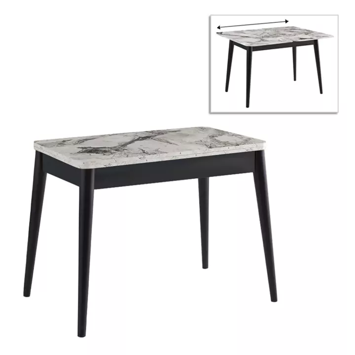 Τραπέζι Dolunay Megapap επεκτεινόμενο χρώμα λευκό εφέ μαρμάρου - μαύρο 100x60(120x100)x79,5εκ.
