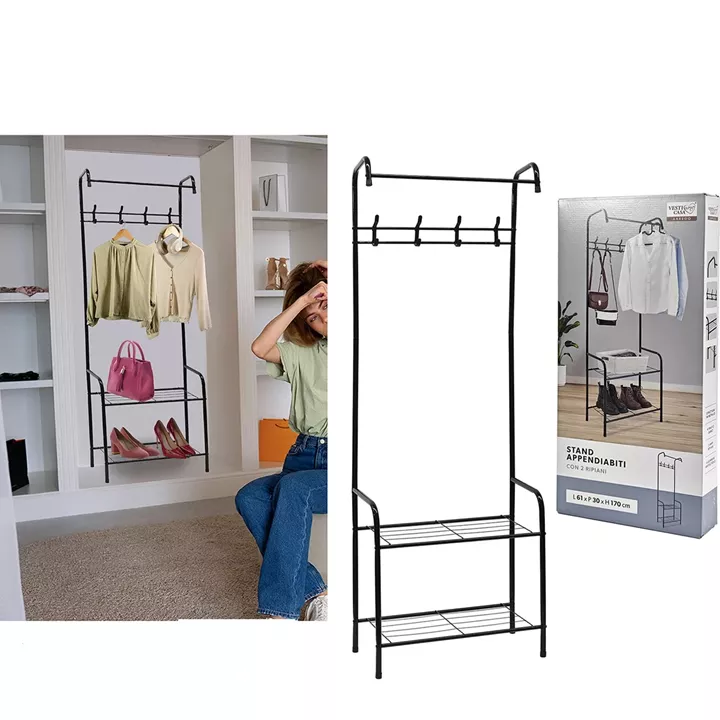 Κρεμάστρα Δαπέδου Μαύρο Μέταλλο 61x30x170cm