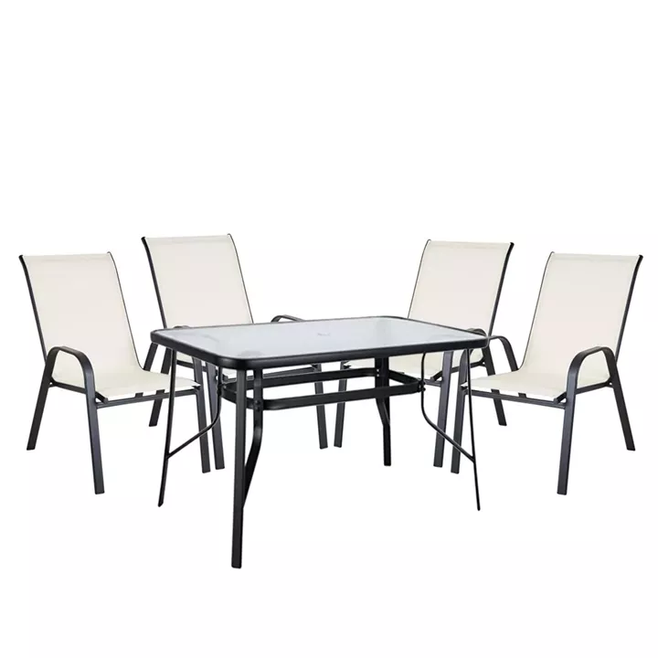 Σετ Τραπεζαρία Κήπου ArteLibre SUN Μέταλλο Κρεμ/Μαύρο Με 4 Πολυθρόνες