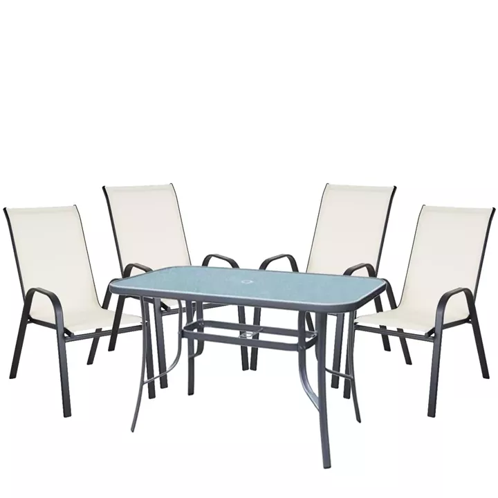 Σετ Τραπεζαρία Κήπου ArteLibre SUN Μέταλλο Γκρι/Κρεμ Με 4 Πολυθρόνες