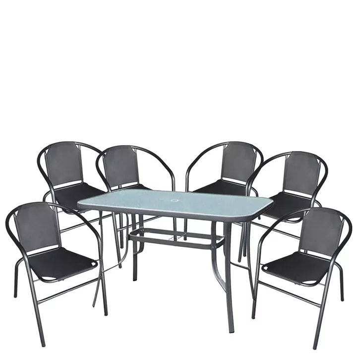 Σετ Τραπεζαρία Κήπου ArteLibre SUN Μέταλλο Γκρι/Μαύρο Με 6 Πολυθρόνες 14990107