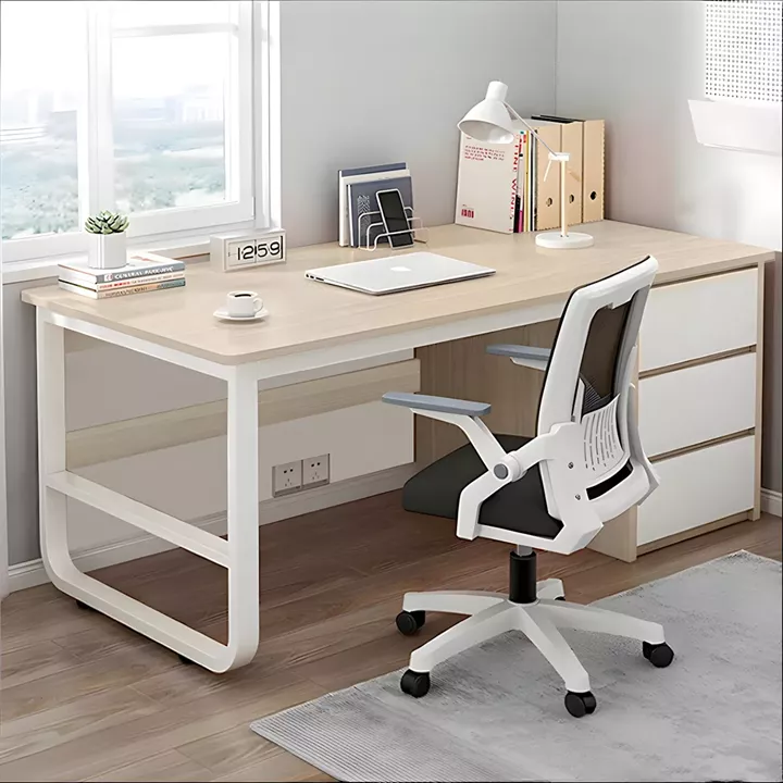 Γραφείο ArteLibre MERGELLUS Φυσικό/Λευκό MDF/Μέταλλο 120x50x74cm