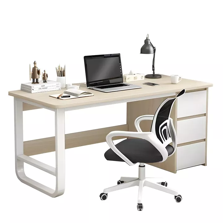 Γραφείο ArteLibre MERGELLUS Φυσικό/Λευκό MDF/Μέταλλο 120x50x74cm