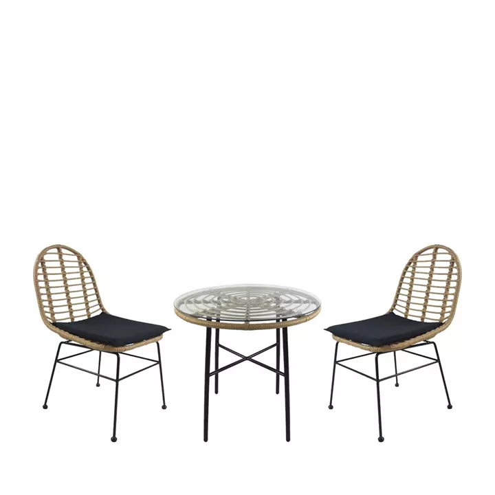 Σετ Τραπεζαρία Κήπου ArteLibre APPIUS Φυσικό/Μαύρο Μέταλλο/Rattan/Γυαλί Με 2 Καρέκλες 14990323