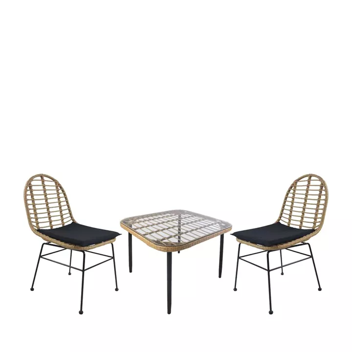 Σετ Τραπεζαρία Κήπου ArteLibre ANTIUS Φυσικό/Μαύρο Μέταλλο/Rattan/Γυαλί Με 2 Καρέκλες 14990324