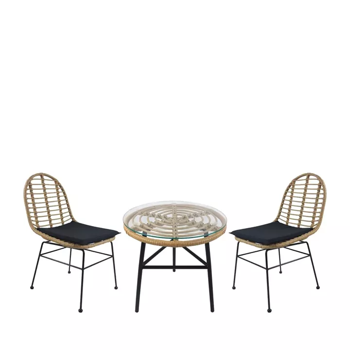 Σετ Τραπεζαρία Κήπου ArteLibre ARELLIUS Φυσικό/Μαύρο Μέταλλο/Rattan/Γυαλί Με 2 Καρέκλες 14990325