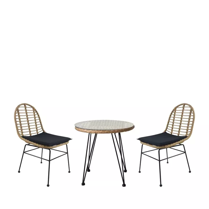 Σετ Τραπεζαρία Κήπου ArteLibre EUSEBIO Φυσικό/Μαύρο Μέταλλο/Rattan Με 2 Καρέκλες 14990326