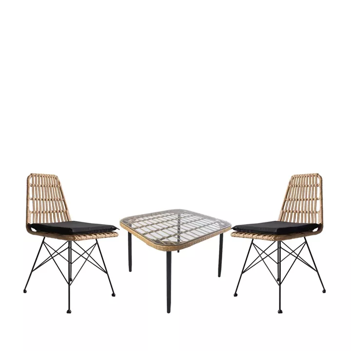 Σετ Τραπεζαρία Κήπου ArteLibre ANTIUS Φυσικό/Μαύρο Μέταλλο/Rattan/Γυαλί Με 2 Καρέκλες 14990328