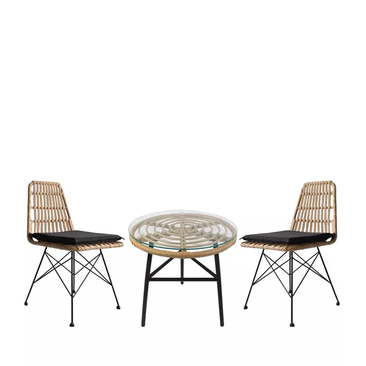 Σετ Τραπεζαρία Κήπου ArteLibre ARELLIUS Φυσικό/Μαύρο Μέταλλο/Rattan/Γυαλί Με 2 Καρέκλες 14990329