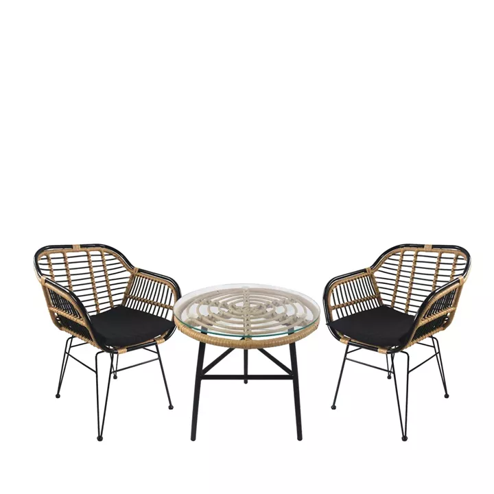 Σετ Τραπεζαρία Κήπου ArteLibre ARELLIUS Φυσικό/Μαύρο Μέταλλο/Rattan/Γυαλί Με 2 Καρέκλες 14990333
