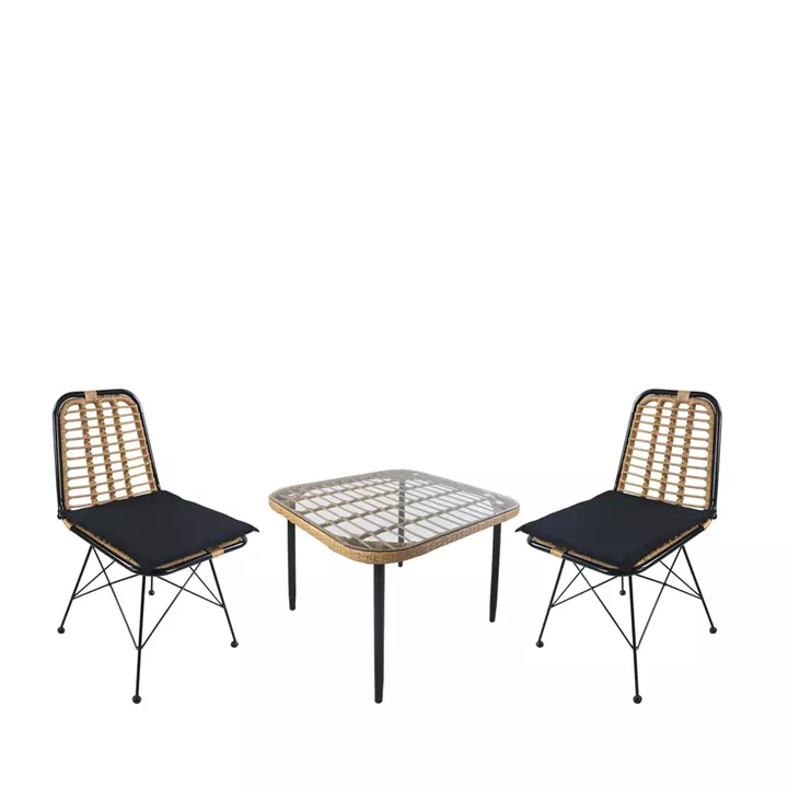 Σετ Τραπεζαρία Κήπου ArteLibre ANTIUS Φυσικό/Μαύρο Μέταλλο/Rattan/Γυαλί Με 2 Καρέκλες 14990340