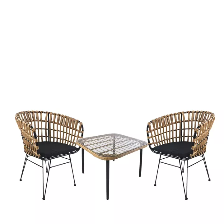 Σετ Τραπεζαρία Κήπου ArteLibre ANTIUS Φυσικό/Μαύρο Μέταλλο/Rattan/Γυαλί Με 2 Καρέκλες 14990344