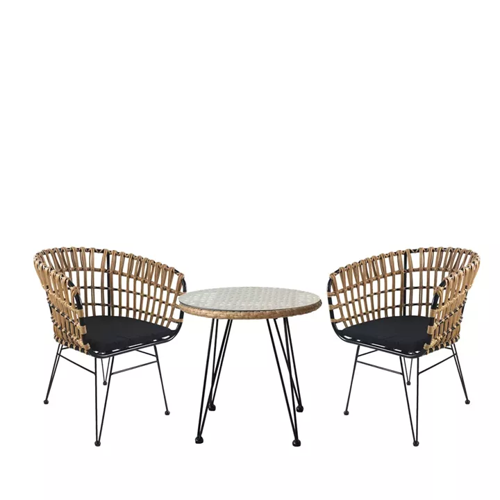 Σετ Τραπεζαρία Κήπου ArteLibre EUSEBIO Φυσικό/Μαύρο Μέταλλο/Rattan Με 2 Καρέκλες 14990346