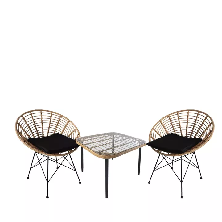 Σετ Τραπεζαρία Κήπου ArteLibre ANTIUS Φυσικό/Μαύρο Μέταλλο/Rattan/Γυαλί Με 2 Καρέκλες 14990348