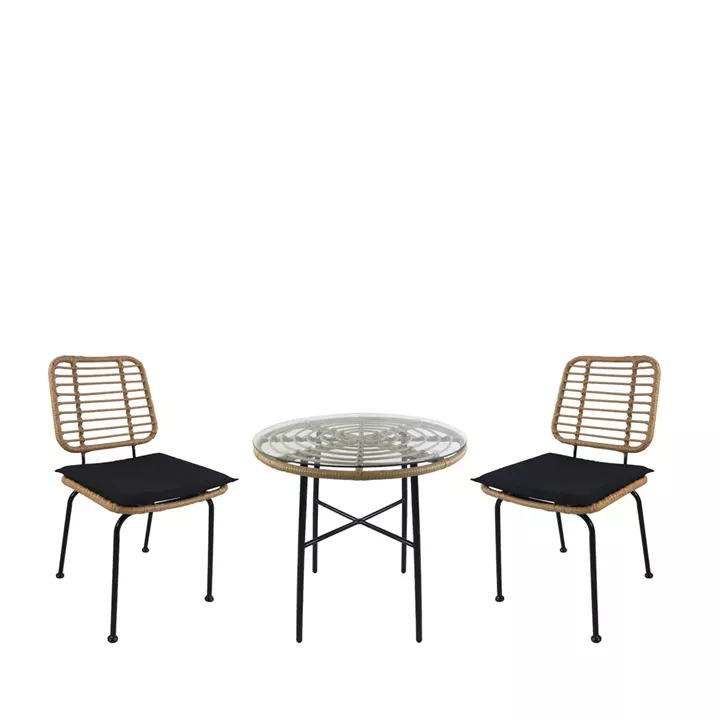 Σετ Τραπεζαρία Κήπου ArteLibre APPIUS Φυσικό/Μαύρο Μέταλλο/Rattan/Γυαλί Με 2 Καρέκλες 14990351