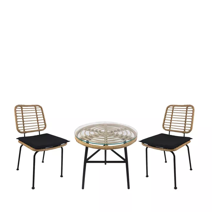 Σετ Τραπεζαρία Κήπου ArteLibre ARELLIUS Φυσικό/Μαύρο Μέταλλο/Rattan/Γυαλί Με 2 Καρέκλες 14990353
