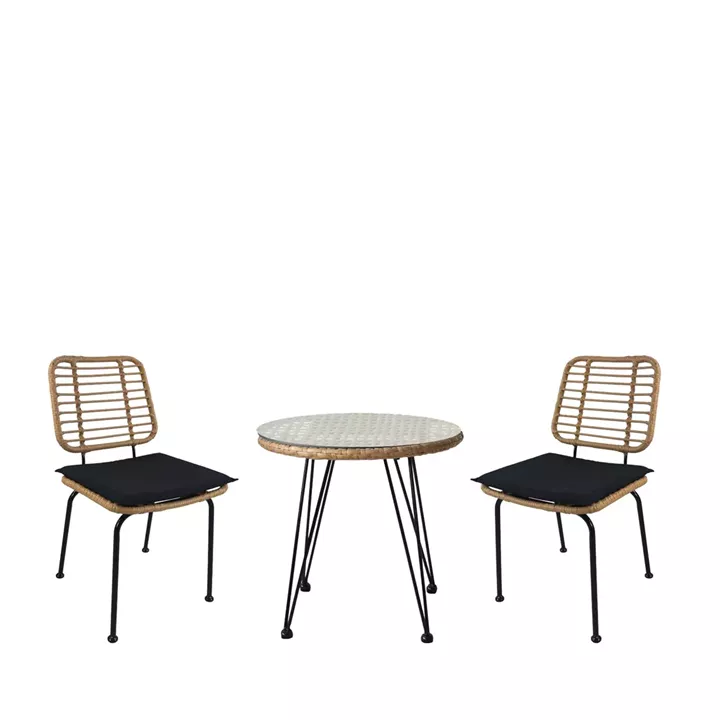 Σετ Τραπεζαρία Κήπου ArteLibre EUSEBIO Φυσικό/Μαύρο Μέταλλο/Rattan Με 2 Καρέκλες 14990354
