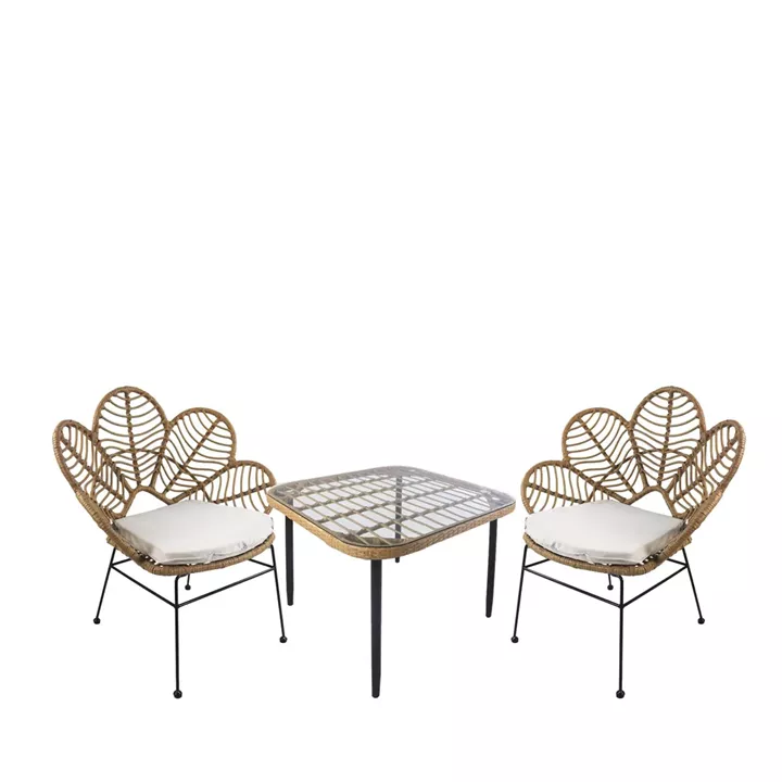 Σετ Τραπεζαρία Κήπου ArteLibre ANTIUS Φυσικό/Μαύρο Μέταλλο/Rattan/Γυαλί Με 2 Καρέκλες 14990356