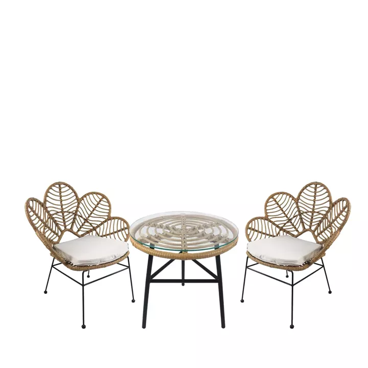 Σετ Τραπεζαρία Κήπου ArteLibre ARELLIUS Φυσικό/Μαύρο Μέταλλο/Rattan/Γυαλί Με 2 Καρέκλες 14990357