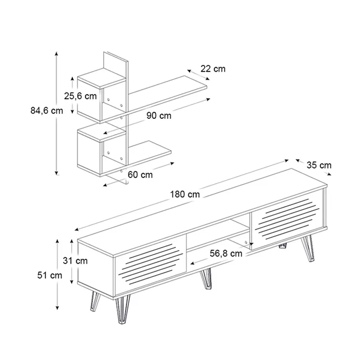 Σύνθεση τηλεόρασης Salerno Megapap χρώμα λευκό 180x35x51εκ.