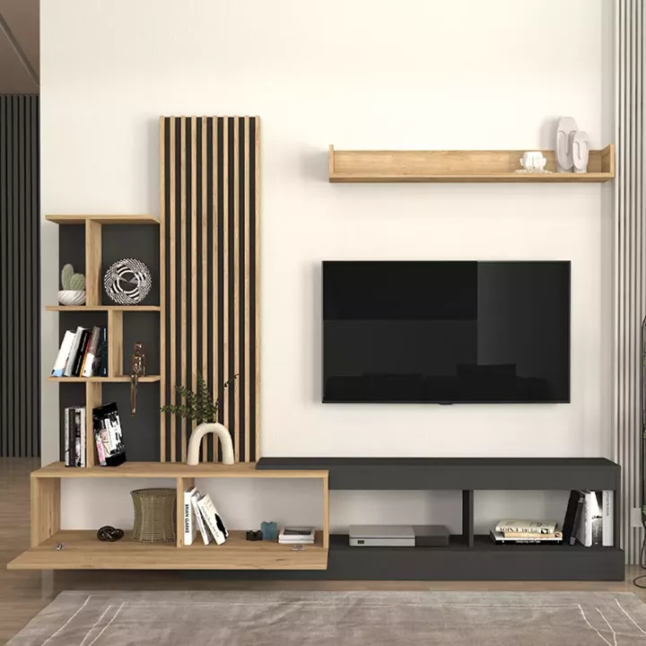Σύνθεση τηλεόρασης Vermont Megapap χρώμα ανθρακί - sepet oak 240x40x192εκ.
