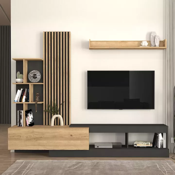 Σύνθεση τηλεόρασης Vermont Megapap χρώμα ανθρακί - sepet oak 240x40x192εκ.