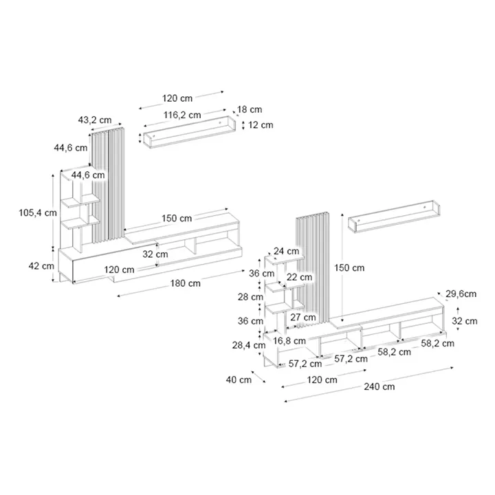 Σύνθεση τηλεόρασης Vermont Megapap χρώμα λευκό - sepet oak 240x40x192εκ.