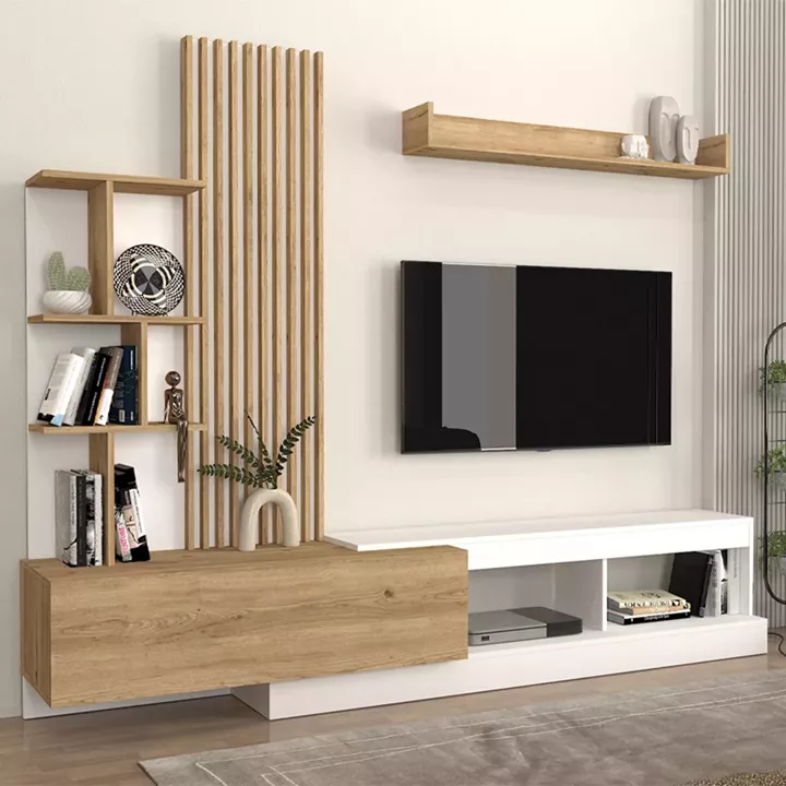 Σύνθεση τηλεόρασης Vermont Megapap χρώμα λευκό - sepet oak 240x40x192εκ.