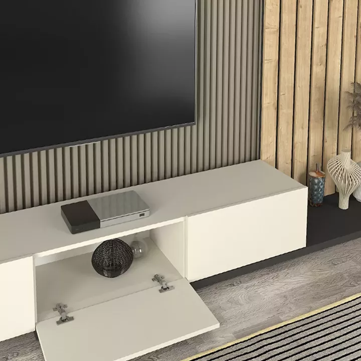 Σύνθεση τηλεόρασης Nagini Megapap χρώμα ivory - sapphire oak - ανθρακί 260x39,4x203,6εκ.