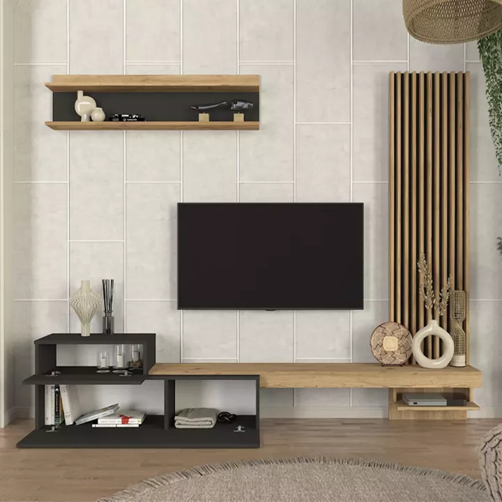 Σύνθεση τηλεόρασης Dumont Megapap χρώμα ανθρακί - sepet oak 240x36,8x200εκ.
