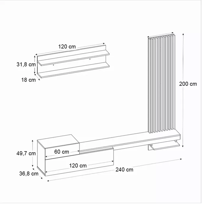 Σύνθεση τηλεόρασης Dumont Megapap χρώμα λευκό - sepet oak 240x36,8x200εκ.