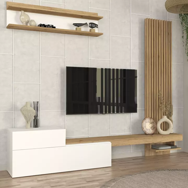 Σύνθεση τηλεόρασης Dumont Megapap χρώμα λευκό - sepet oak 240x36,8x200εκ.