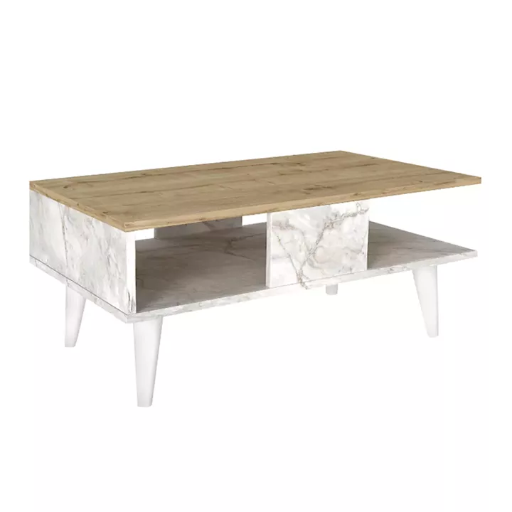 Τραπεζάκι σαλονιού Andros Megapap χρώμα sapphire oak - λευκό εφέ μαρμάρου 90x54x39,6εκ.