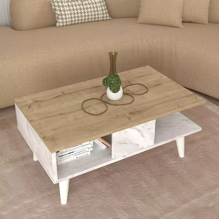 Τραπεζάκι σαλονιού Andros Megapap χρώμα sapphire oak - λευκό εφέ μαρμάρου 90x54x39,6εκ.