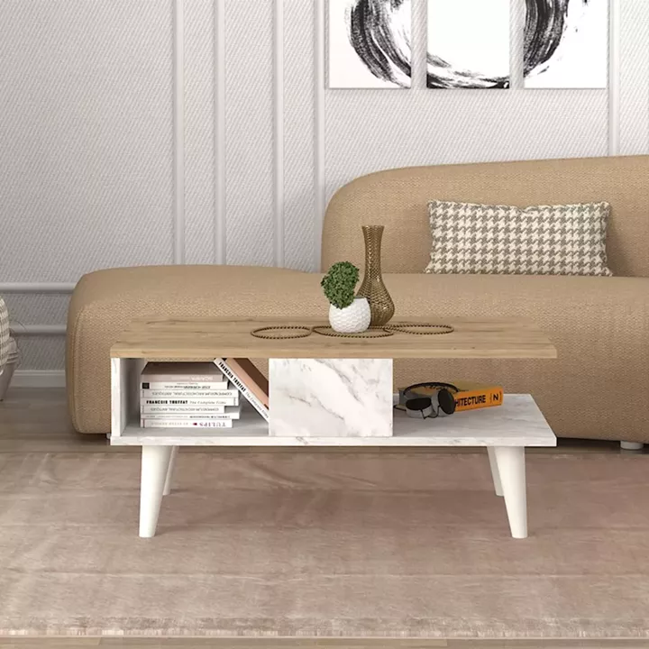 Τραπεζάκι σαλονιού Andros Megapap χρώμα sapphire oak - λευκό εφέ μαρμάρου 90x54x39,6εκ.