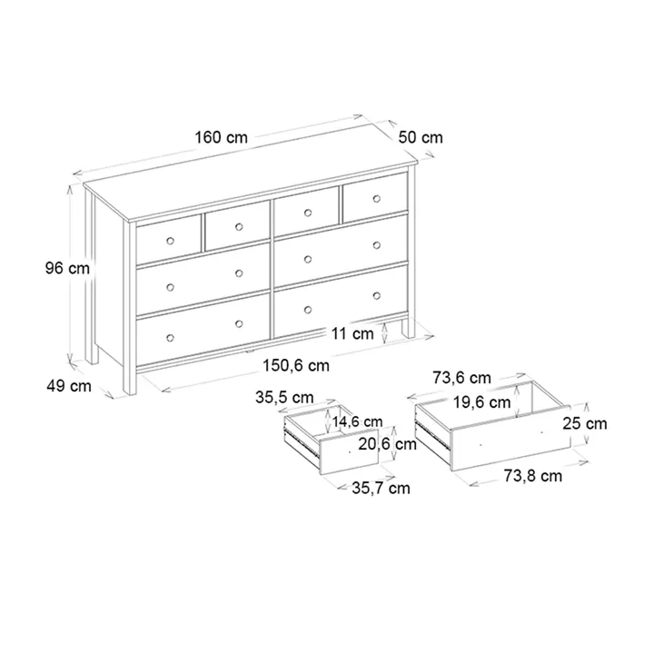 Συρταριέρα - Μπουφές Sabina Megapap χρώμα sepet oak 160x50x96εκ.