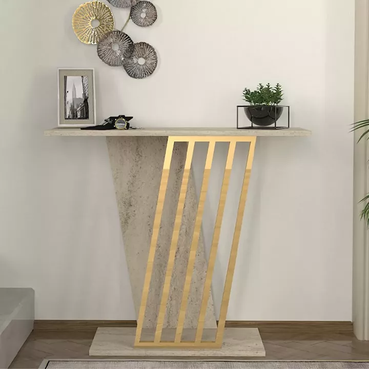 Κονσόλα Gravity Megapap χρώμα travertine - χρυσό 90x29,6x76,8εκ.