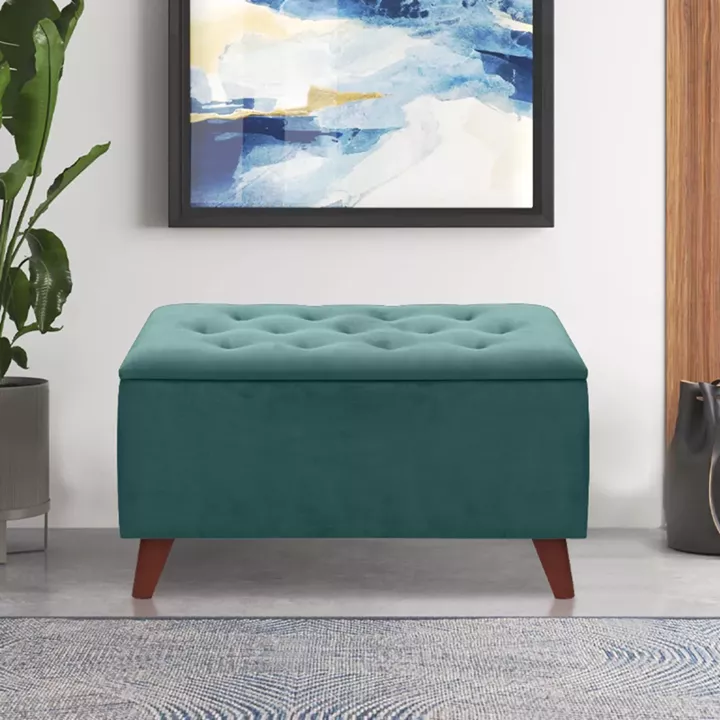 Σκαμπώ - Ταμπουρέ Lotus Megapap βελούδινο χρώμα κυπαρισσί 90x40x50εκ.