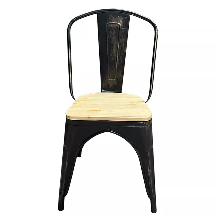 Καρέκλα ArteLibre Βιομηχανικού Τύπου Vintage TOLIKO II Μαύρο Αντικέ/Φυσικό Μέταλλο/Ξύλο 45x53x85cm